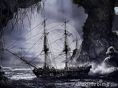 Shipwreck in mystery cave Stock Photo