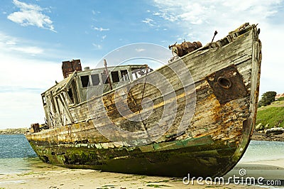 Shipwreck of an old wooden ship, New Island, Falkland Islands Stock Photo