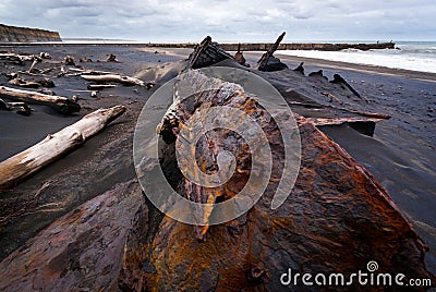 Shipwreck on Patea Beach Stock Photo