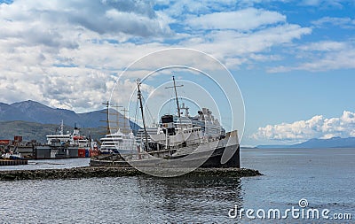 The shipwreck of St. Christopher in the port of Ushuaia, Patagonia, Argentina Editorial Stock Photo