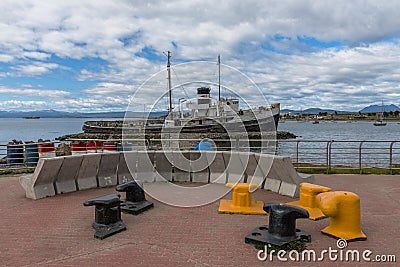 The shipwreck of St. Christopher in the port of Ushuaia, Patagonia, Argentina Editorial Stock Photo