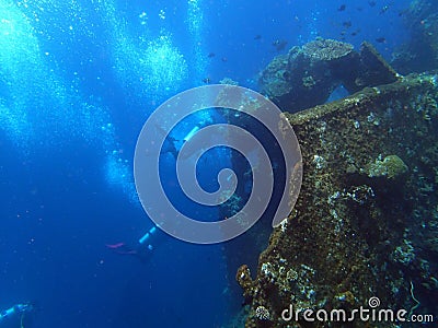 Shipwreck USS Liberty with many diver bubbles - Bali Indonesia Asia Stock Photo