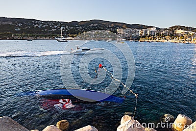 Shipwrecked half-submerged yacht, Mallorca Spain Stock Photo