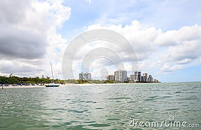 Shipwrecked sailboat on the beach of Clam Pass in Naples, Florida Editorial Stock Photo