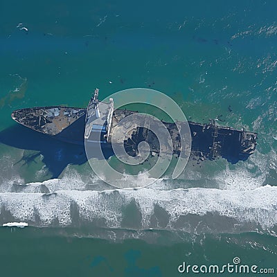 Shipwrecked tanker abandoned by coast, hinting at maritime past Stock Photo