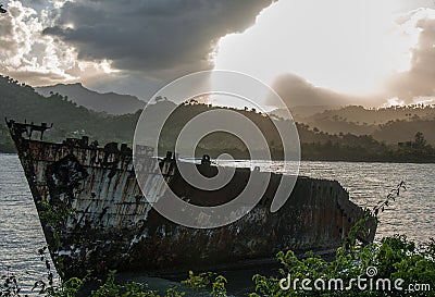 Shipwrecked Vessel On The Caribbean Stock Photo