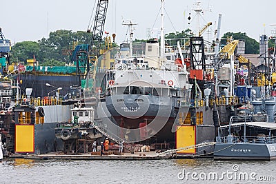 Shipyard on Chao Phraya River Editorial Stock Photo