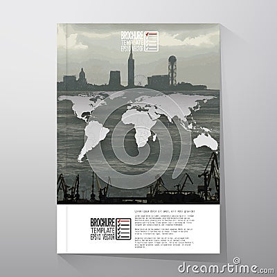 Shipyard and city landscape, world map vector Vector Illustration