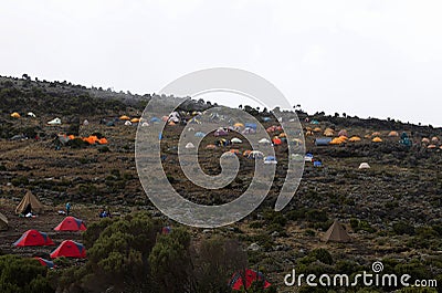 Shira camp on Machame route. Stock Photo