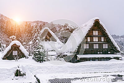 Shirakawa-go village in winter, UNESCO world heritage sites, Japan Stock Photo