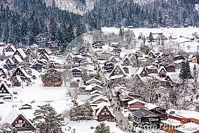 Shirakawago, Gifu, Japan Winter Village Stock Photo