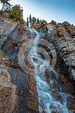 Shirlak waterfall in rocks, Altai Mountains, Altay Republic, Siberia, Stock Photo