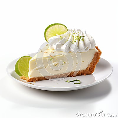 Delicate Key Lime Pie Slice On White Background Stock Photo