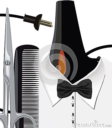Shirt burdened phon scissors and comb barber`s work Vector Illustration