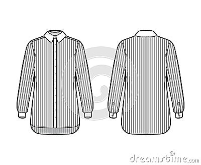 Shirt cleric stripe technical fashion illustration with long sleeves with cuff, relax fit, button-down, regular collar Cartoon Illustration