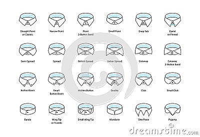 Shirt collar types and styles Vector Illustration