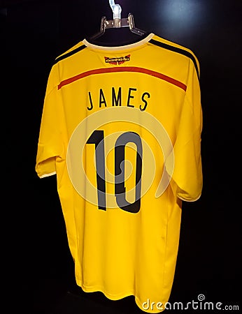 Shirt of the Colombian soccer national team. 10, James Rodriguez. Editorial Stock Photo