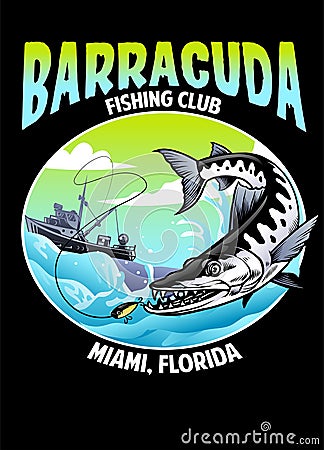 Shirt design barracuda fishing Vector Illustration