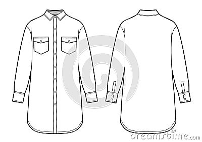 Shirt dress, fashion sketch. Long womans blouse Vector Illustration