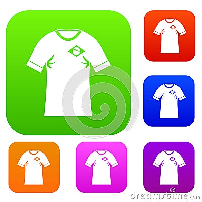 Shirt with flag of Brazil sign set color collection Vector Illustration