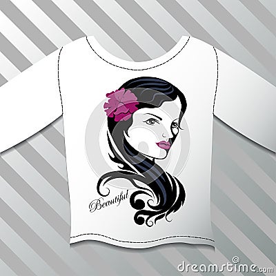 Shirt with a graphic beautiful girl Vector Illustration
