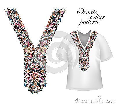 Shirt, jacket and T-shirt collar pattern. Embriodery ornament. Vector. Vector Illustration