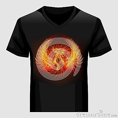 Shirt template with Phoenix in flame Cartoon Illustration