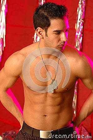 Shirtless male with dog tags Stock Photo