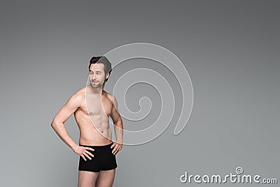 shirtless man in black underwear posing Stock Photo