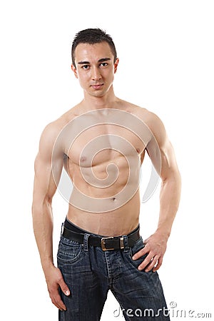 Shirtless man with toned body Stock Photo