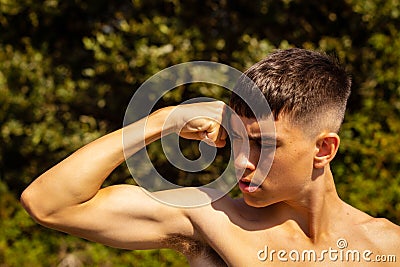 Shirtless on a summer day Stock Photo