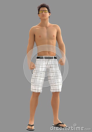 Shirtless Young Guy in Beach Wear and Spectacles Stock Photo