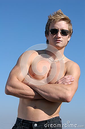 Shirtless Young Man Stock Photo