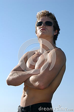 Shirtless Young Man Stock Photo