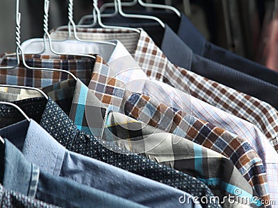 Shirts at the dry cleaners freshly ironed Stock Photo