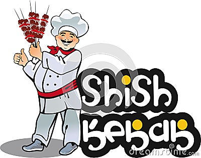 Shish kebab cook, east kitchen character Vector Illustration