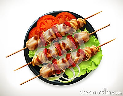 Shish kebab on a plate Vector Illustration