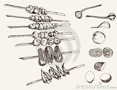 Shish kebab on skewers Vector Illustration