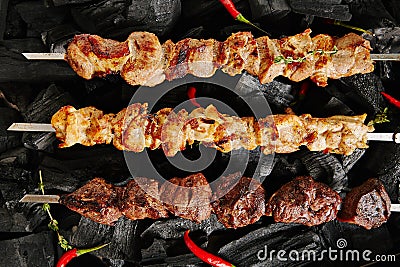 Shish Kebabs or Barbecue Shashlik Stock Photo