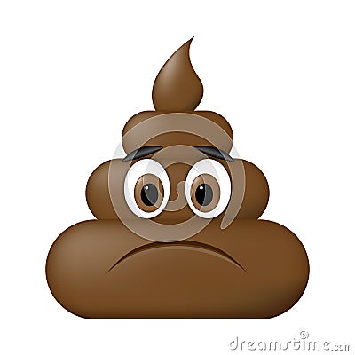 Shit icon, sad face, poop emoticon isolated on white background. Vector Illustration