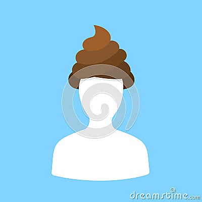 Shit, poo, turd and faeces instead of hair on the head. Vector Illustration