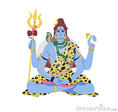 Shiva, Indian Hindu lord. Hinduism god of yoga, meditation. Shivratri divinity, yogi. India divine deity character with Cartoon Illustration