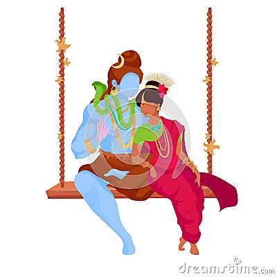 Shiva and Parvati flat color vector faceless characters Vector Illustration