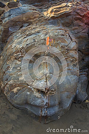 Shiva Rock Carving at Little Vagator Beach, North Goa, India Stock Photo