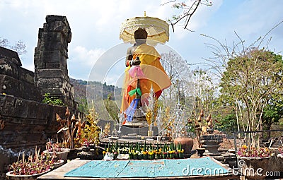 Shiva statue of Vat Phou or Wat Phu at Pakse in Champasak, Laos Stock Photo