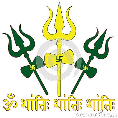 Shiva Trishul Symbol and Om Shanti Blessing Stock Photo
