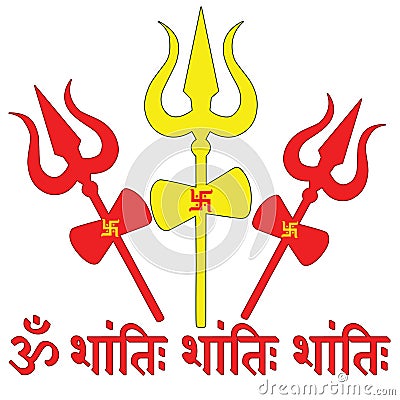 Shiva Trishul Symbol and Om Shanti Blessing Stock Photo