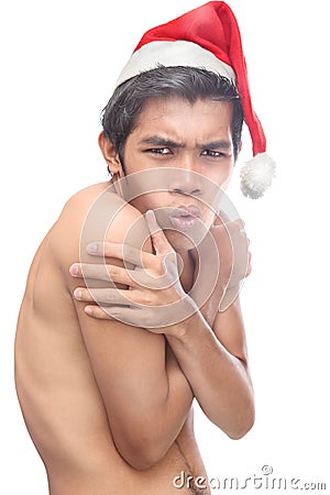 Shivering young Santa Stock Photo