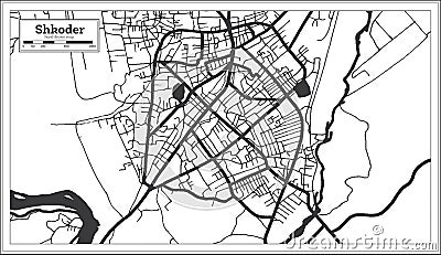 Shkoder Albania City Map in Black and White Color in Retro Style Isolated on White Stock Photo