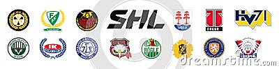 SHL season 2022-23. Swedish Hockey League, Sweden, Brynas IF, Farjestad BK, Frolunda HC, HV71, IK Oskarshamn, Leksands IF, Vector Illustration